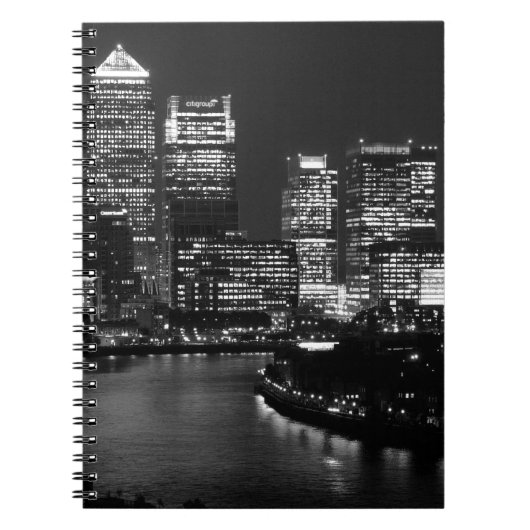 Black White London City Night UK Reizen Notitieboek (Voorkant)