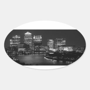 Black White London City Night UK Reizen Ovale Sticker