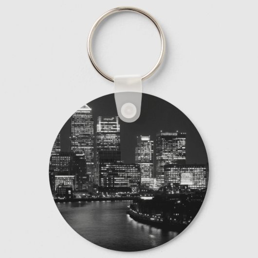 Black White London City Night UK Reizen Sleutelhanger (Voorkant)