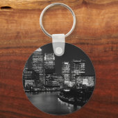 Black White London City Night UK Reizen Sleutelhanger (Voorkant)