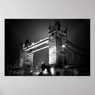 Black White London Tower Bridge bij nacht Poster