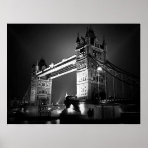 Black White London Tower Bridge bij nacht Poster