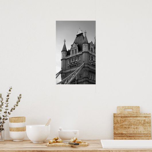 Black White London Tower Bridge Close Poster (Keuken)