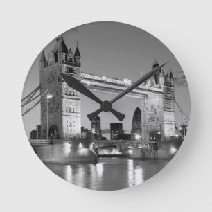 Black White London Tower Bridge Ronde Klok