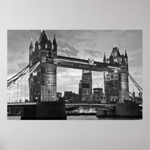 Black White London Tower Bridge Verenigd Koninkrij Poster