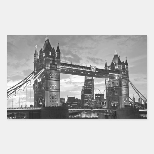 Black White London Tower Bridge Verenigd Koninkrij Rechthoekige Sticker (Voorkant)