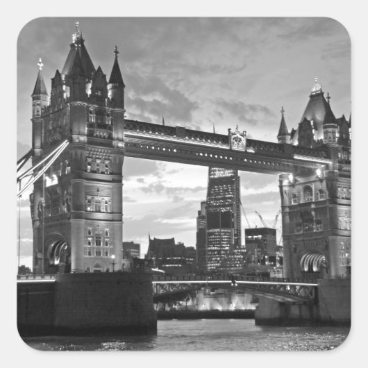 Black White London Tower Bridge Verenigd Koninkrij Vierkante Sticker (Voorkant)