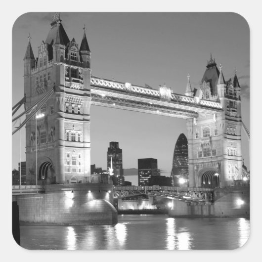 Black White London Tower Bridge Vierkante Sticker (Voorkant)