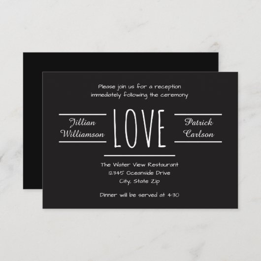 Black/White Love - 3x5 Reception Invitation Kaart (Voorkant / Achterkant)