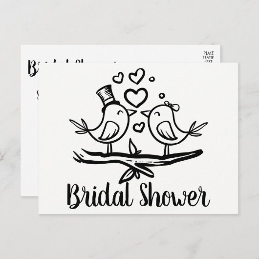 Black White Lovebirds bruids douche uitnodiging (Voorkant / Achterkant)