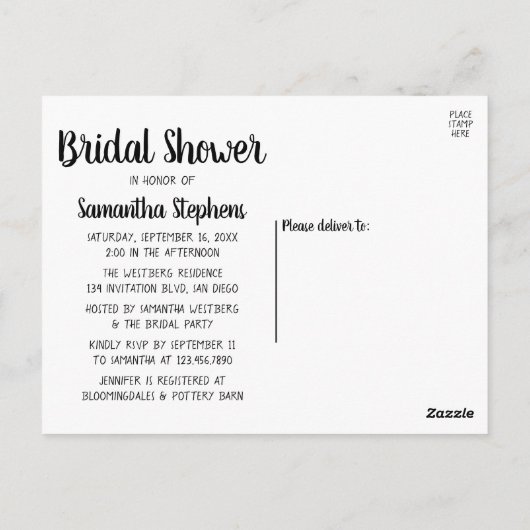 Black White Lovebirds bruids douche uitnodiging (Achterkant)