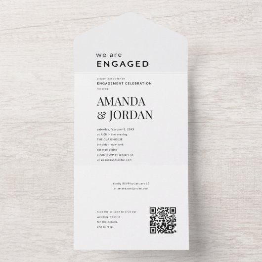 Black & White Luxe Minimalist Engagement All In One Uitnodiging (Binnen)