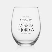  Black & White Luxe Minimalist Engagement  Wijnglas Zonder Voet (Voorkant)