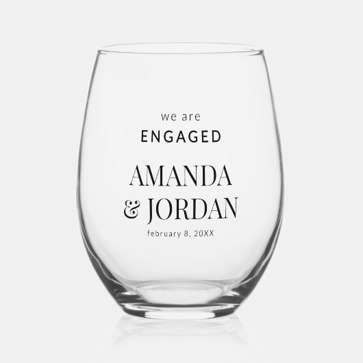Black & White Luxe Minimalist Engagement Wijnglas Zonder Voet (Voorkant)
