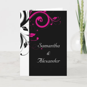 Black White Magenta Swirl Wedding Kaarten