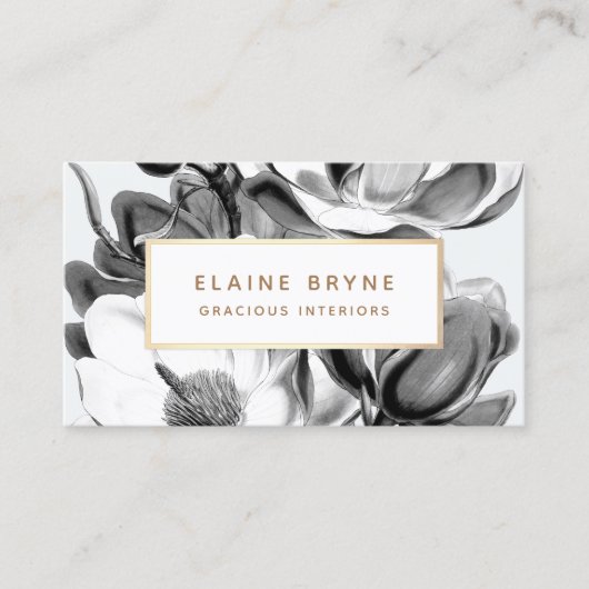 Black White Magnolia Botanical Visitekaartje (Voorkant)