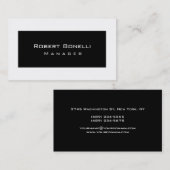 Black White Manager Modern Plain Visitekaartje (Voorkant / Achterkant)