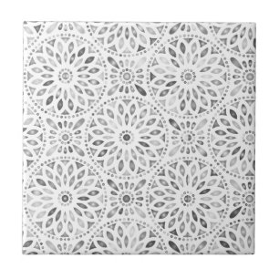 Black White Mandala Pattern Abstract Artistic Tegeltje