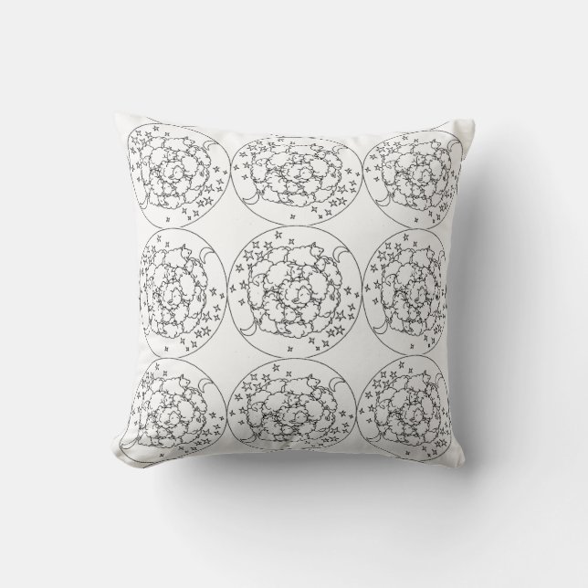 Black White Mandala Sheep and Stars Pattern Pillow Kussen (Voorkant)