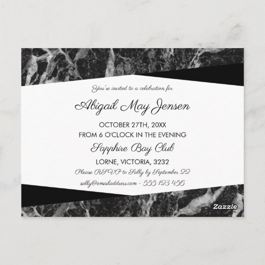 Black White Marble Bachelorette Briefkaart (Achterkant)