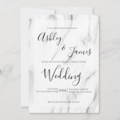 Black White Marble Elegant Script Wedding Invite Kaart (Voorkant)