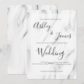 Black White Marble Elegant Script Wedding Invite Kaart (Voorkant / Achterkant)