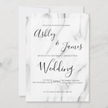 Black White Marble Elegant Script Wedding Invite