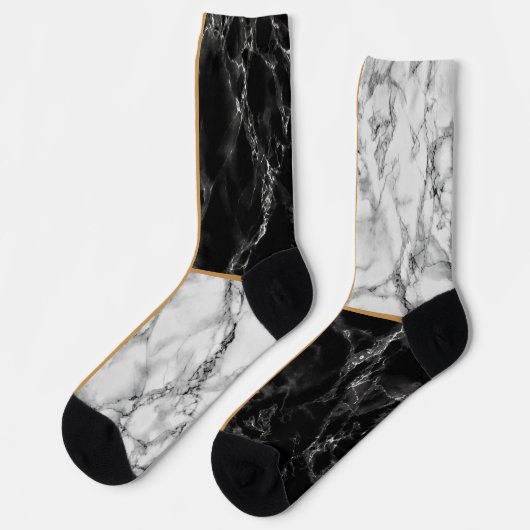 Black White Marble Gold Line Socks Modern Sokken (Links)