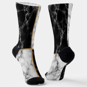Black White Marble Gold Line Socks Modern Sokken