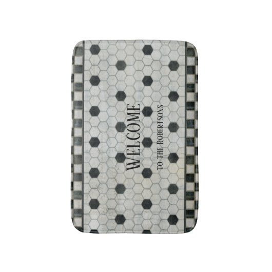 Black White Marble Hexagon Farmhouse Bathroom Badmat (Voorkant Verticaal)