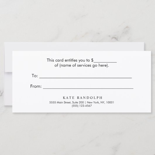 Black White marble Salon Gift Certificate (Achterkant)
