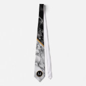Black White Marble Stone Monogram Stropdas (Voorkant)