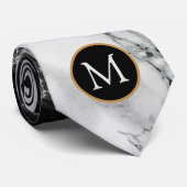 Black White Marble Stone Monogram Stropdas (Opgerold)