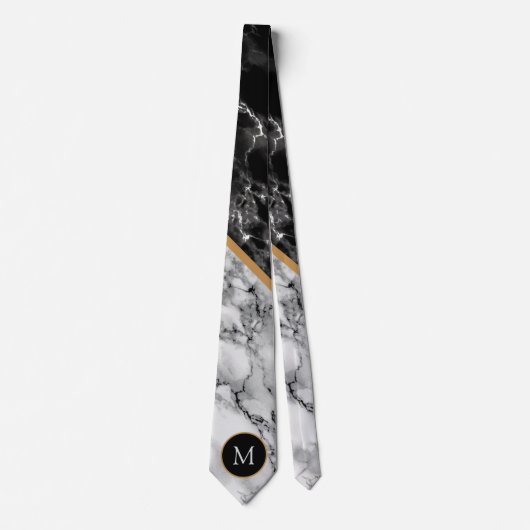 Black White Marble Stropdas - Uw brief - nummer (Voorkant)