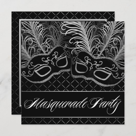 Black White Mask Masquerade Ball Party uitnodiging (Voorkant / Achterkant)