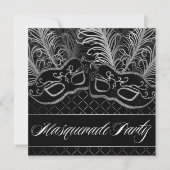 Black White Mask Masquerade Ball Party uitnodiging (Voorkant)