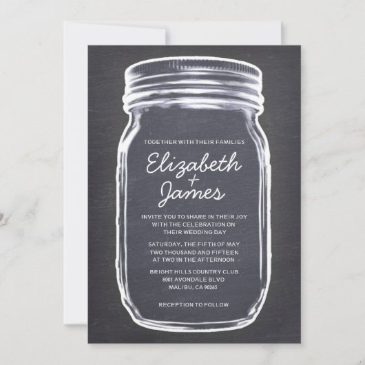 Black White  Mason Jar Wedding Invitations Kaart (Voorkant)