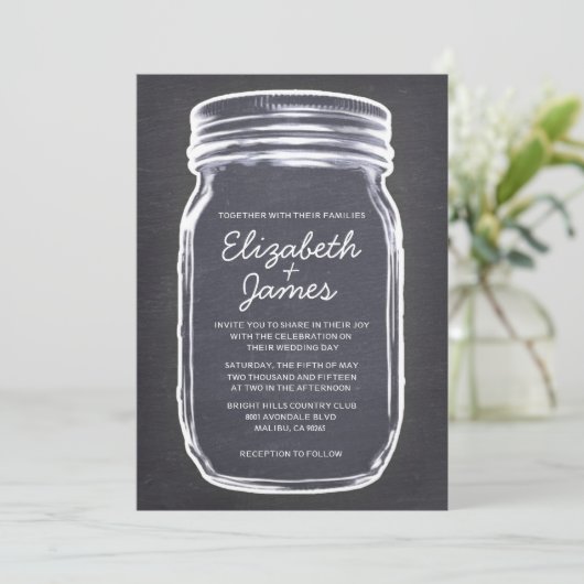 Black White  Mason Jar Wedding Invitations Kaart (Staand voorkant)