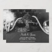 Black & White Masquerade Mask Pearls Wedding Kaart (Voorkant / Achterkant)