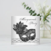 Black White Masquerade Party Uitnodigingen (Staand voorkant)