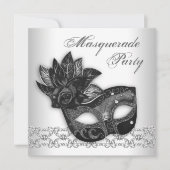 Black White Masquerade Party Uitnodigingen (Voorkant)