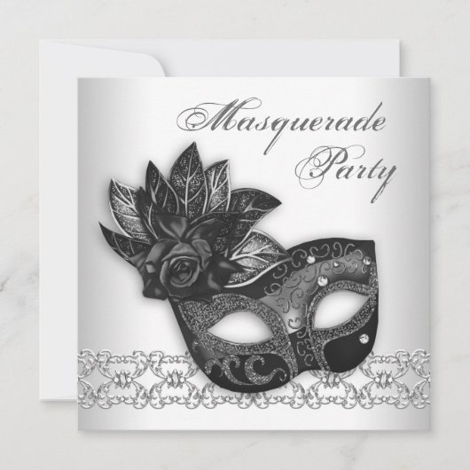 Black White Masquerade Party Uitnodigingen (Voorkant)
