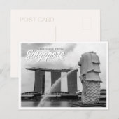Black & White Merlion Groeten uit Singapore Briefkaart (Voorkant / Achterkant)