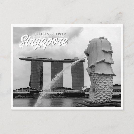 Black & White Merlion Groeten uit Singapore Briefkaart (Voorkant)