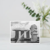 Black & White Merlion Groeten uit Singapore Briefkaart (Staand voorkant)