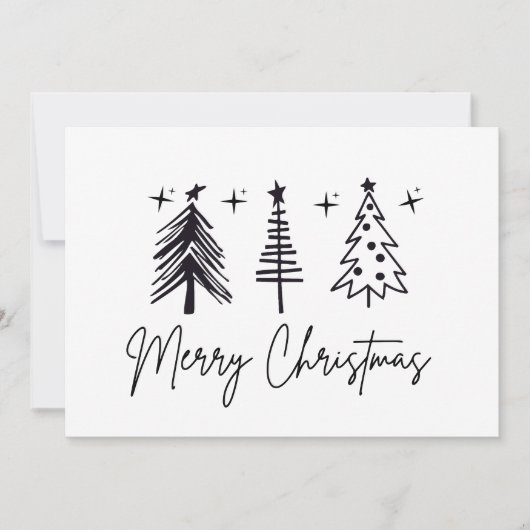 Black White Merry Christmas Tree Holiday Card Feestdagenkaart (Voorkant)