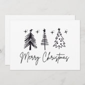 Black White Merry Christmas Tree Holiday Card Feestdagenkaart (Voorkant / Achterkant)