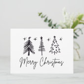 Black White Merry Christmas Tree Holiday Card Feestdagenkaart (Staand voorkant)