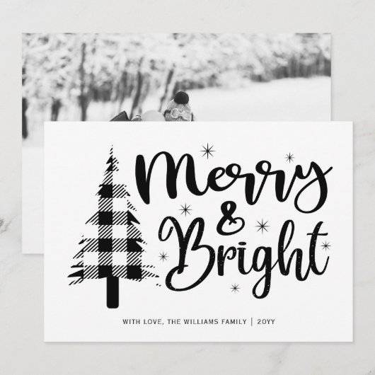 Black White Merry en Bright Photo Holiday Card (Voorkant / Achterkant)