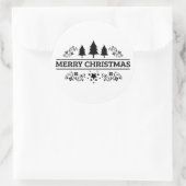 Black White Merry kerst Ronde Sticker (Tas)